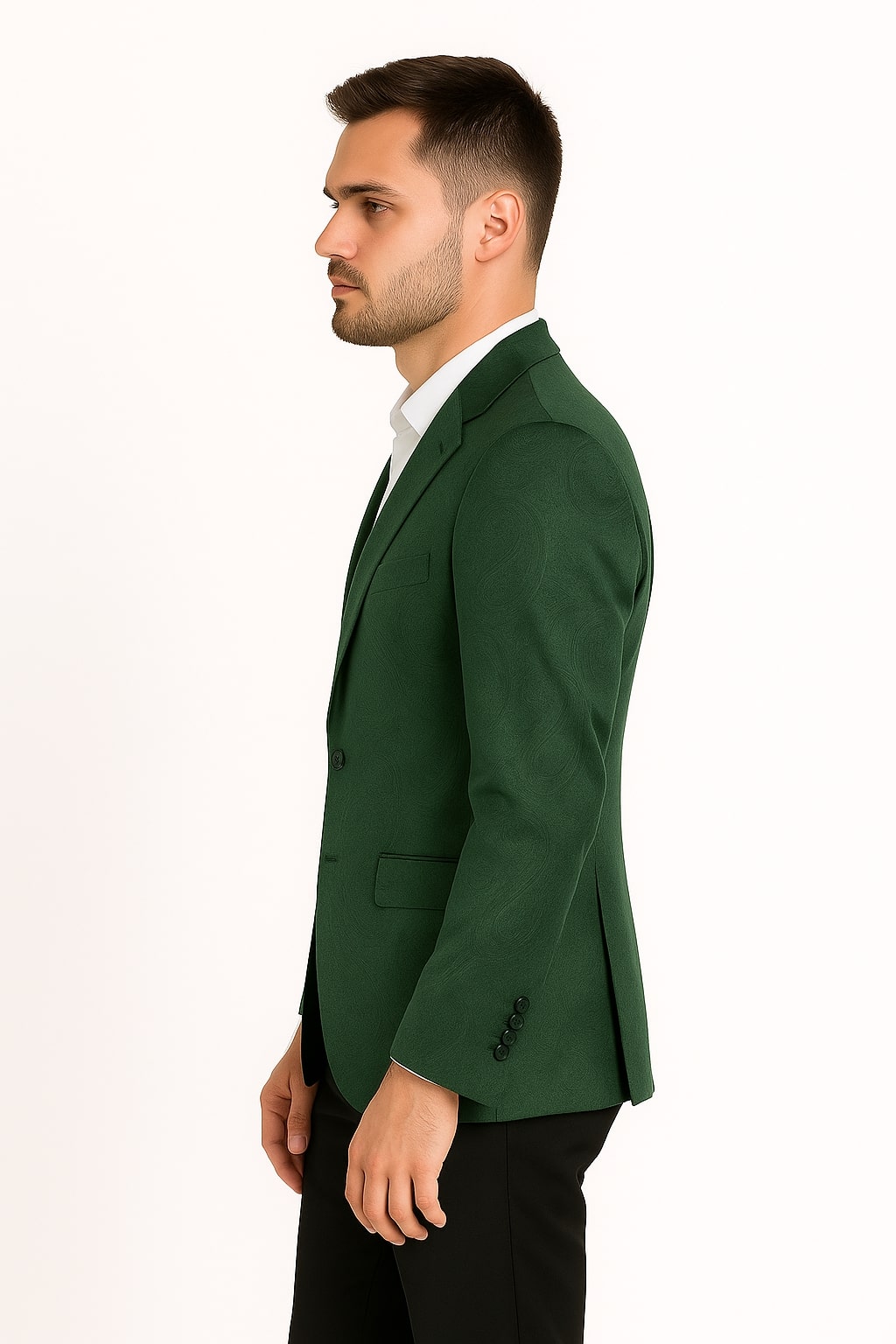 Mens Green Paisley Tuxedo Jacket – Slim Fit Embossed Formal Blazer for Weddings and Special Events in Soft velvet Fabric With Black Pants