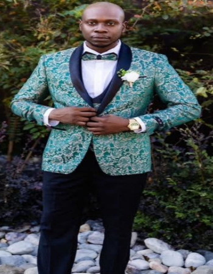 Emerald Green and Gold Paisley Tuxedo Suit - Vested Wedding and Prom For Men by USA Men's Outlet
