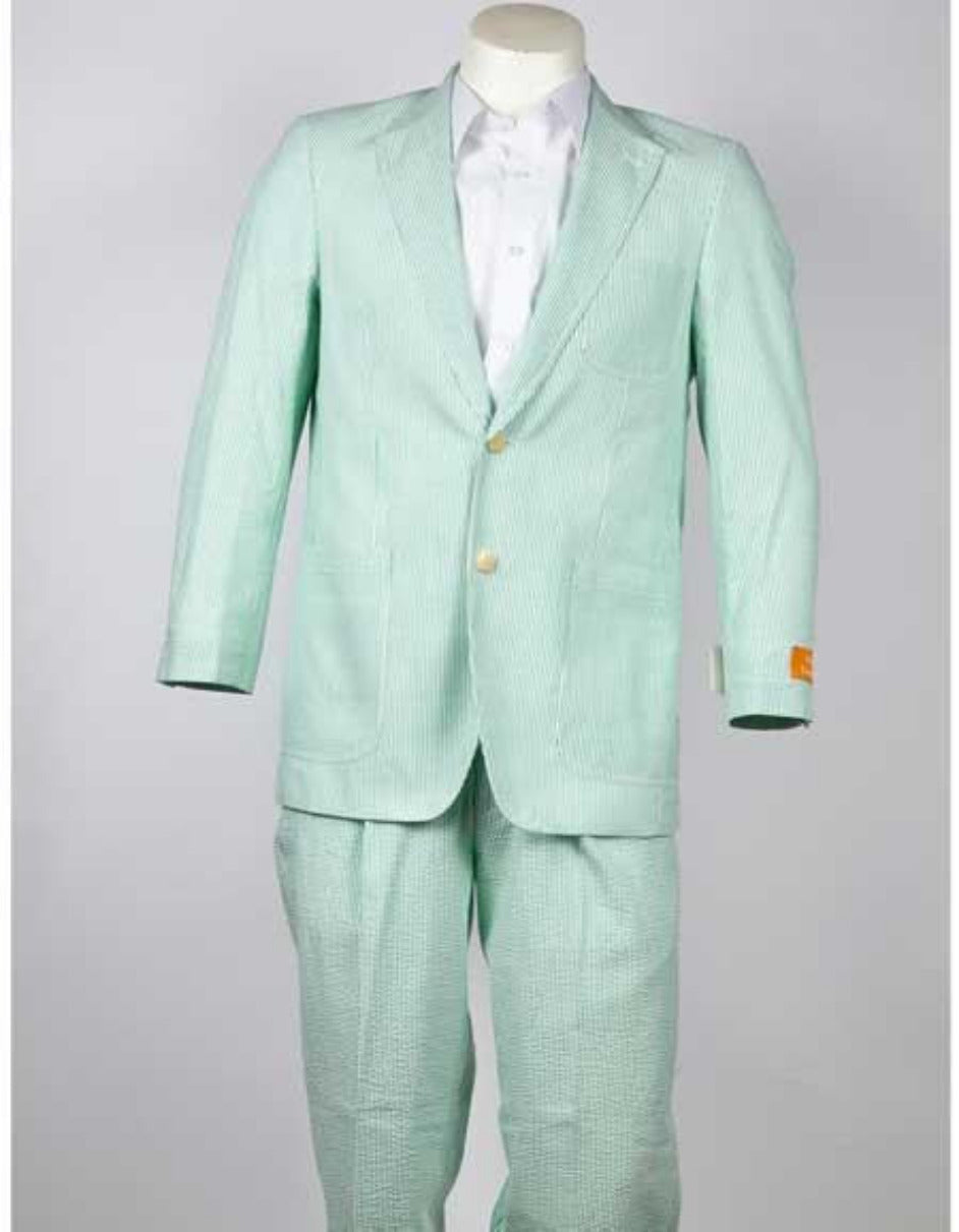 Men's Green seersucker ~ sear sucker 2 Button Suit mensusain – SuitUSA