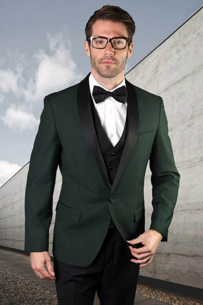 Green Prom Suit For Men - Men's Vested Classic Dinner Jacket Wedding Hunter Green Tuxedo