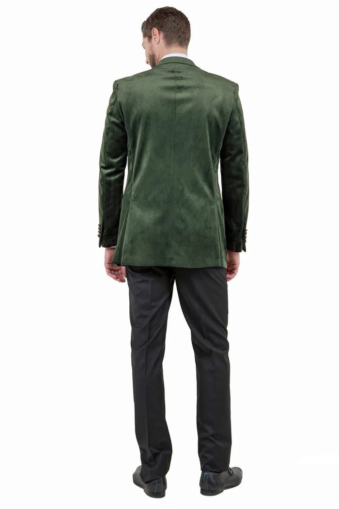Green Prom Suit - Men's Two Button Peak Lapel Velvet Wedding & Prom Olive Green Tuxedo