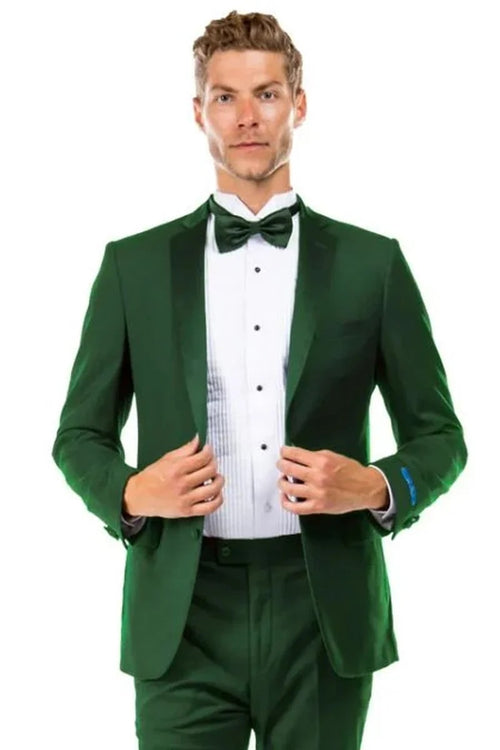 Green Prom Suit For Men - Men's Two Button Slim Fit Wedding & Prom Hunter Green Tuxedo