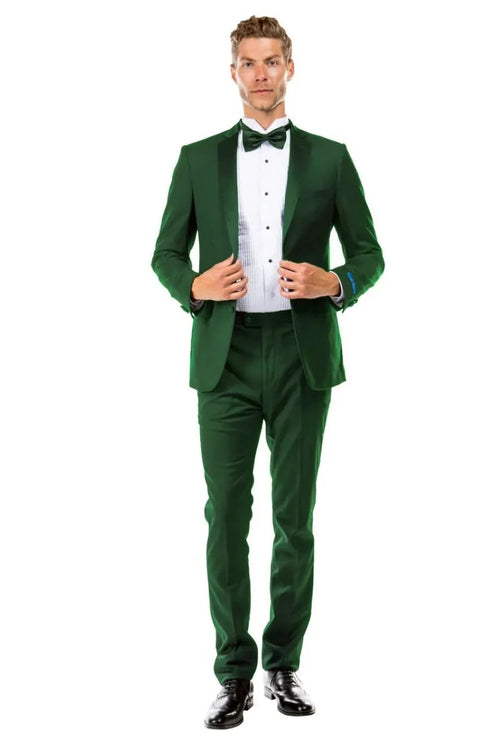 Green Prom Suit For Men - Men's Two Button Slim Fit Wedding & Prom Hunter Green Tuxedo