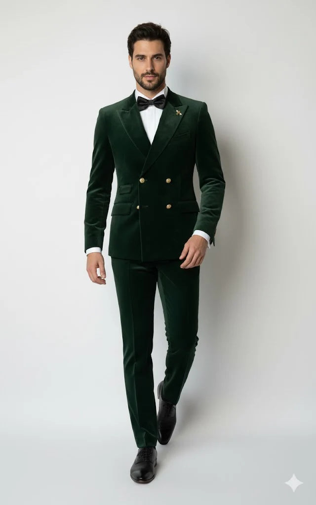 Green Velvet Smoking Jacket - Dinner Tuxedo Jacket Double Breasted Style Blazer