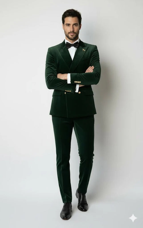 Green Velvet Smoking Jacket - Dinner Tuxedo Jacket Double Breasted Style Blazer