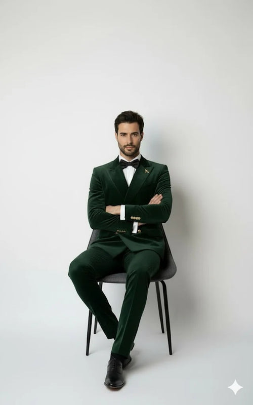 Green Velvet Smoking Jacket - Dinner Tuxedo Jacket Double Breasted Style Blazer