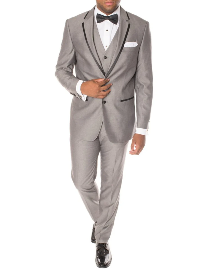 Gray Prom Suit - Grey Sharkskin Trim Tuxedo