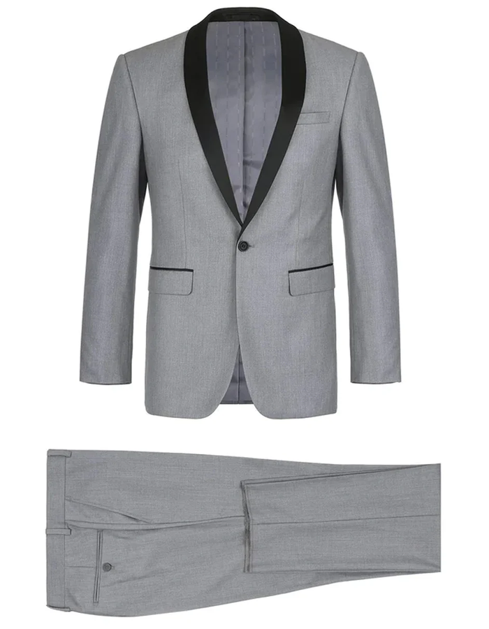 Gray Prom Suit - Mens 1 Button Shawl Lapel Wedding - Prom Tuxedo in Light Grey
