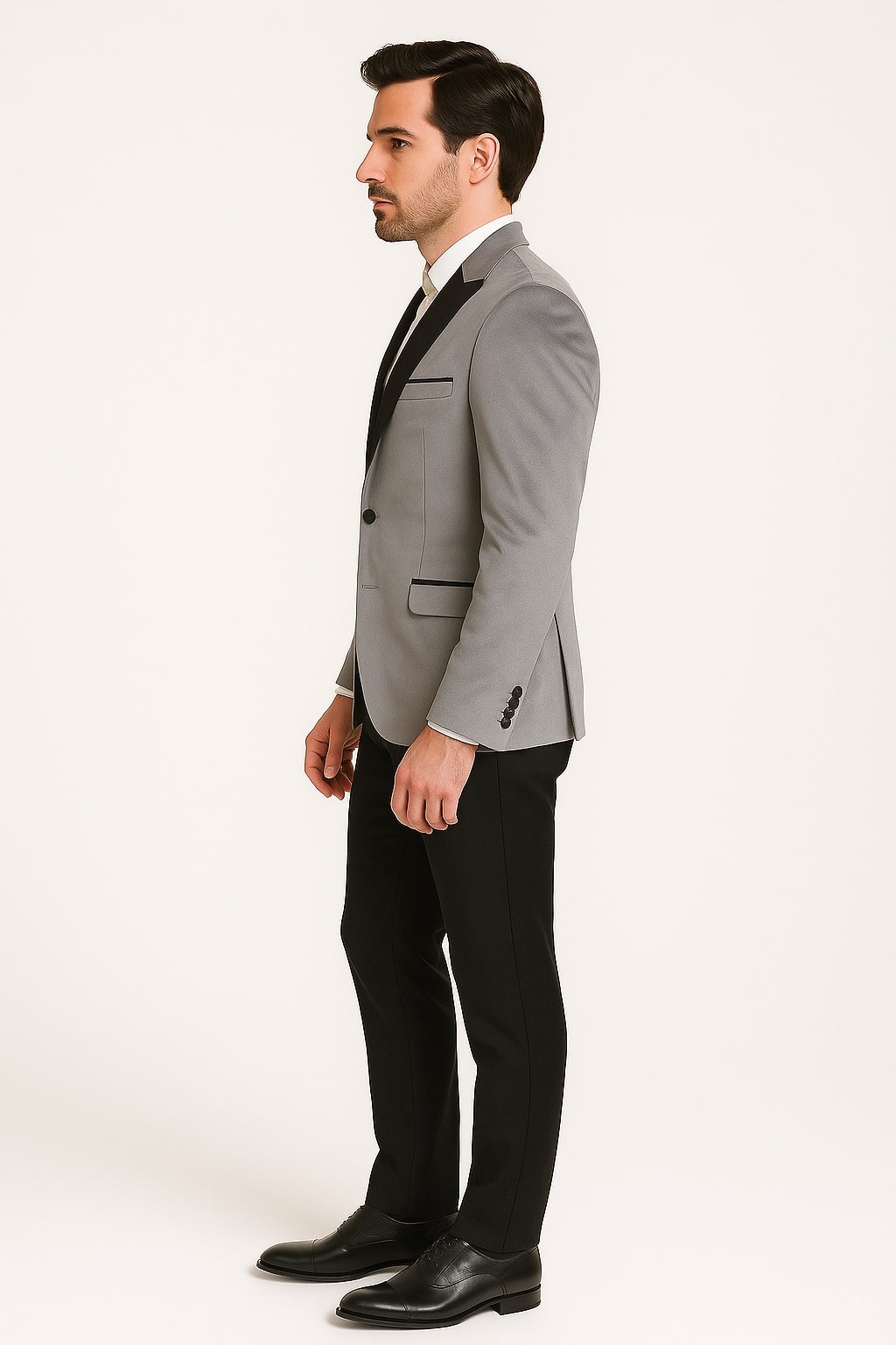 Men's Grey Velvet Tuxedo Jacket with Black Satin Lapel Suit - Mens Blazer + Black Pants by USA Men's Outlet