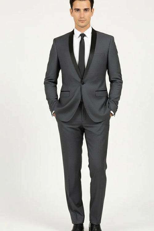 Grey 1-Button Shawl Tuxedo