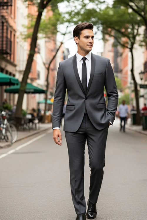 Grey 1-Button Shawl Tuxedo