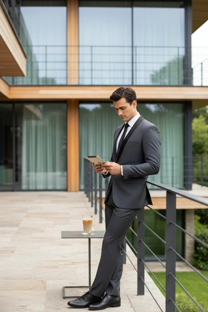 Grey 1-Button Shawl Tuxedo