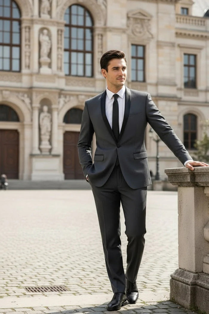 Grey 1-Button Shawl Tuxedo