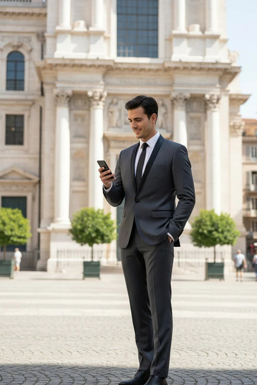 Grey 1-Button Shawl Tuxedo