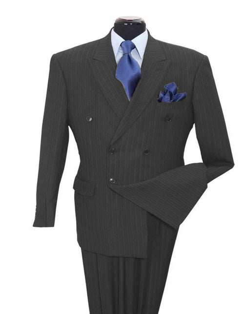 Pleated Dress Men Suits - Mens Classic Double Breasted Smooth Pinstripe Grey Suit by Men's Tuxedo USA
