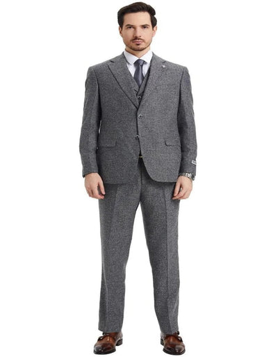 Tweed Suit 1920s Vintage Looking Fabric Vested Suit - Grey Tweed Herringbone Fabric - Men's Tuxedo USA