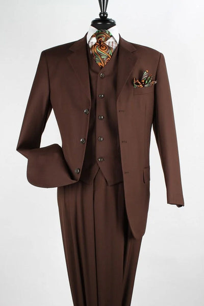 Mens Classic Fit 3 Button Vested Pant Suit in Coco Brown