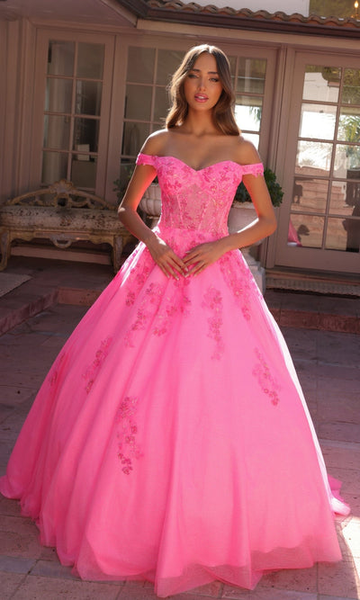 Nox Anabel H1352 Off-the-Shoulder Quinceanera Dress Lace-Up Embroidered Ball Gown