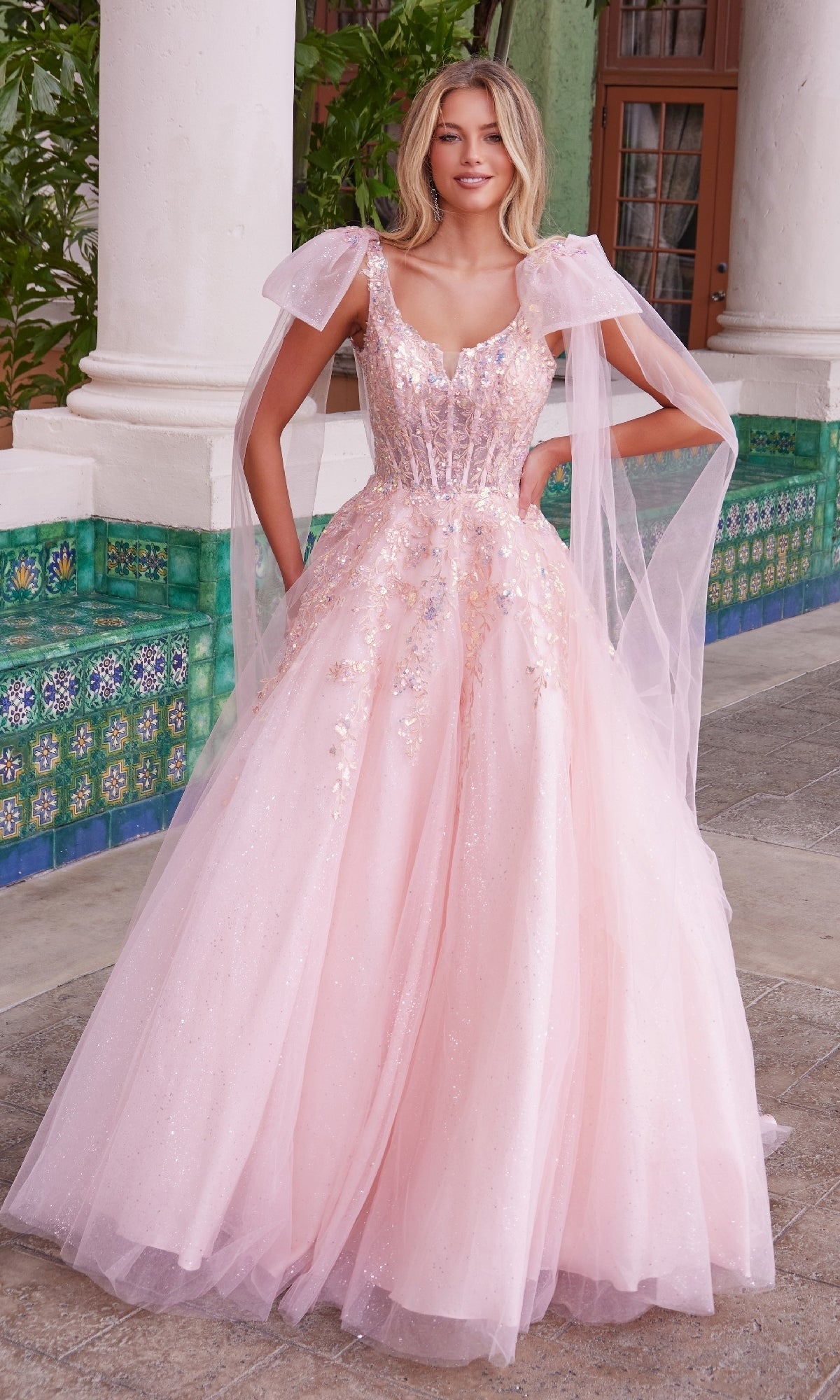 Nox Anabel H1680 Long Prom Dress with Shoulder Bows