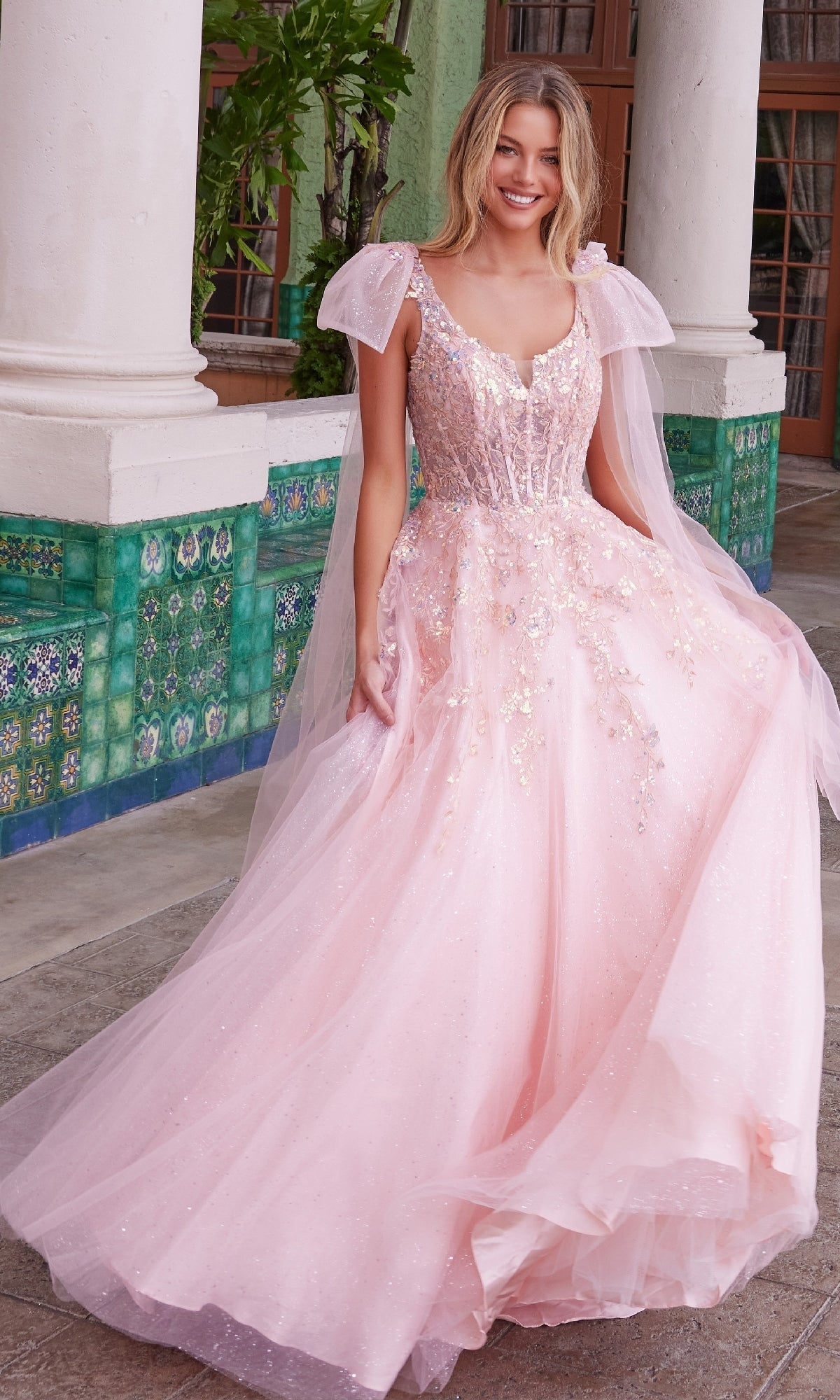 Nox Anabel H1680 Long Prom Dress with Shoulder Bows