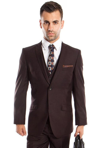 Men's Two Button Slim Fit Brown Suit for Weddings