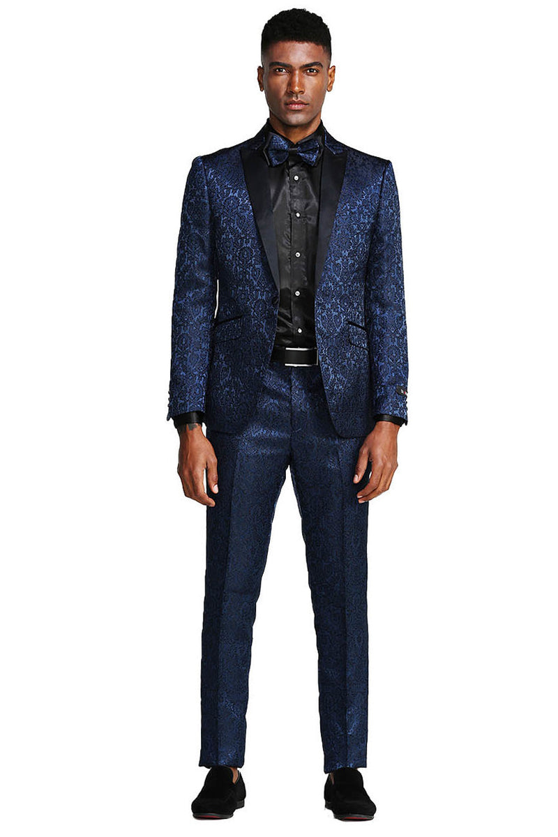 Men's Navy Paisley Slim Fit Tuxedo by Tazio Suits