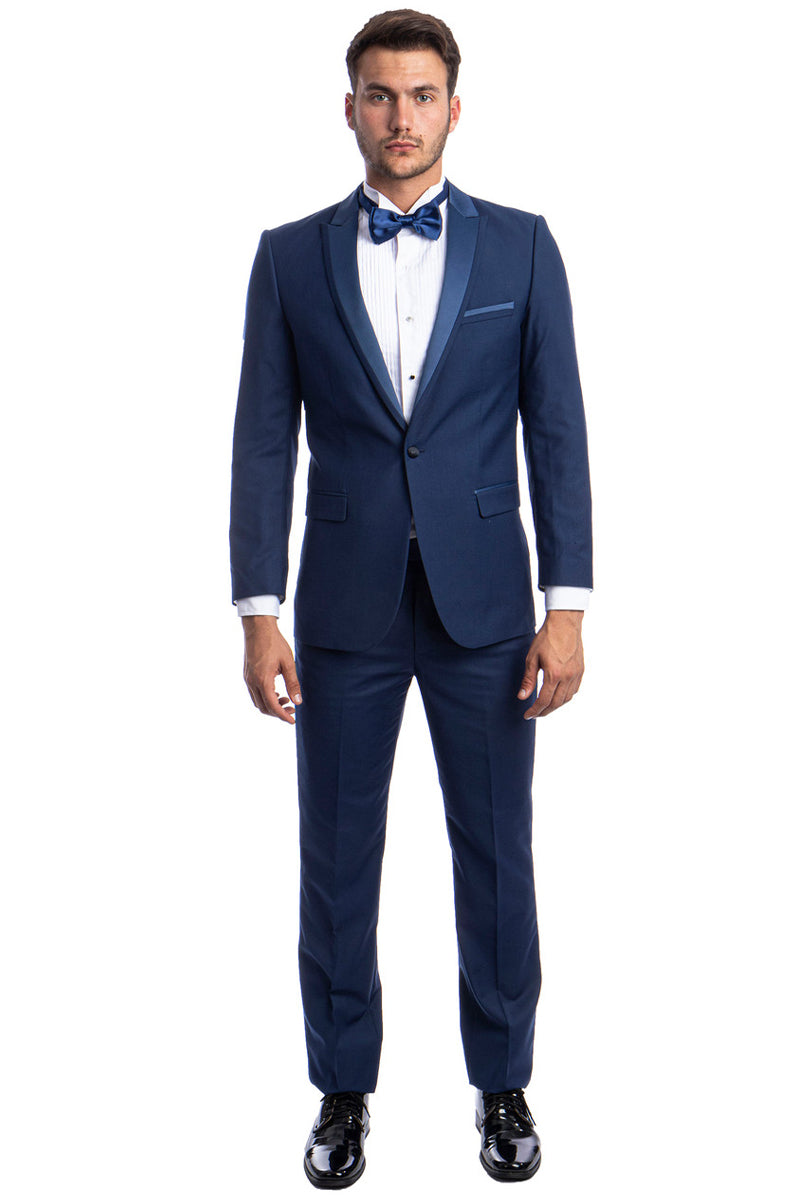 Men's Cobalt Blue Satin Trim Peak Lapel Tuxedo