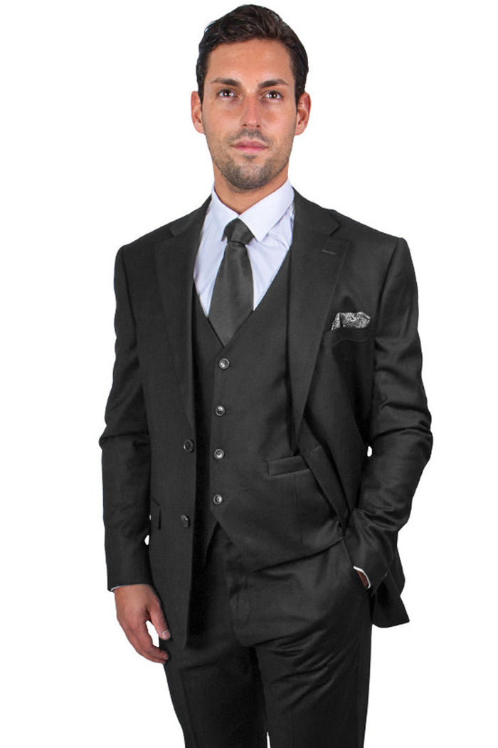 Men's Black Stacy Adams Suit: 2-Button, Vested, Timeless Basic.