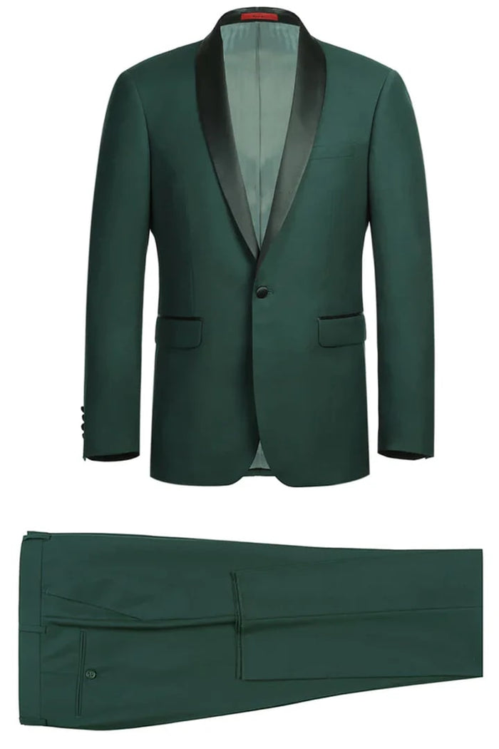 Hunter Green Prom Tuxedo Suit - Hunter Green Wedding Suit - Mens Traditional Slim Fit Shawl Collar Tuxedo In Hunter Green PROMTUXEDO