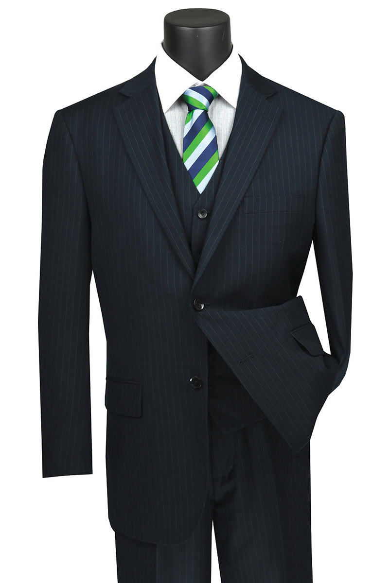 Mens Classic Fit Navy Blue Pinstripe Suit by Vinci Suits