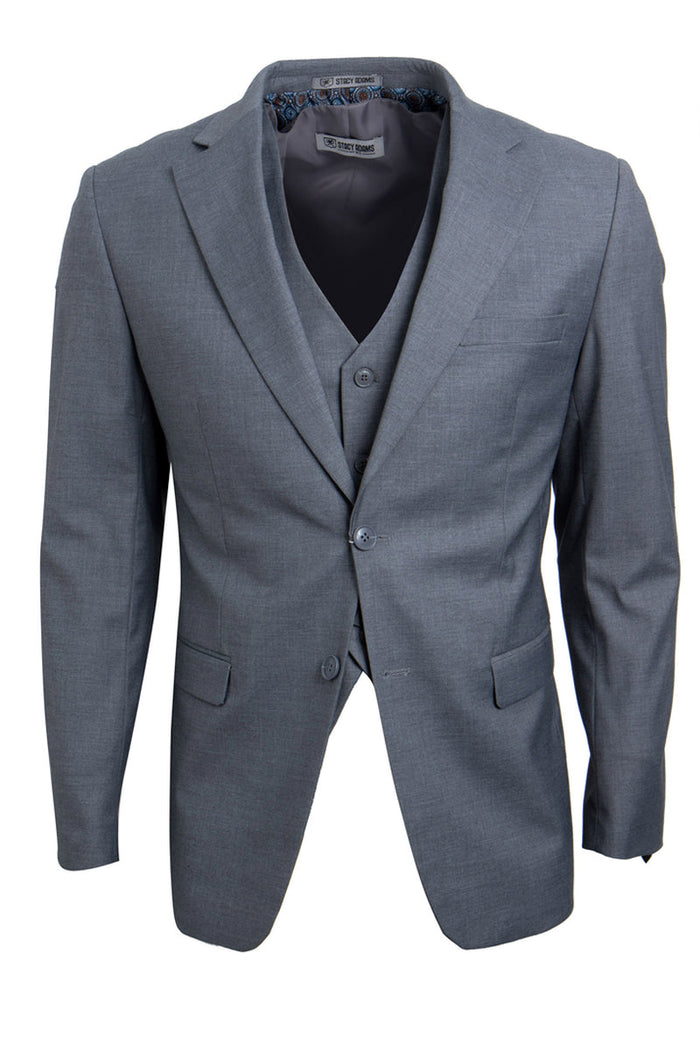 Men's Stylish Grey Vested Stacy Adams 2-Button Basic Suit