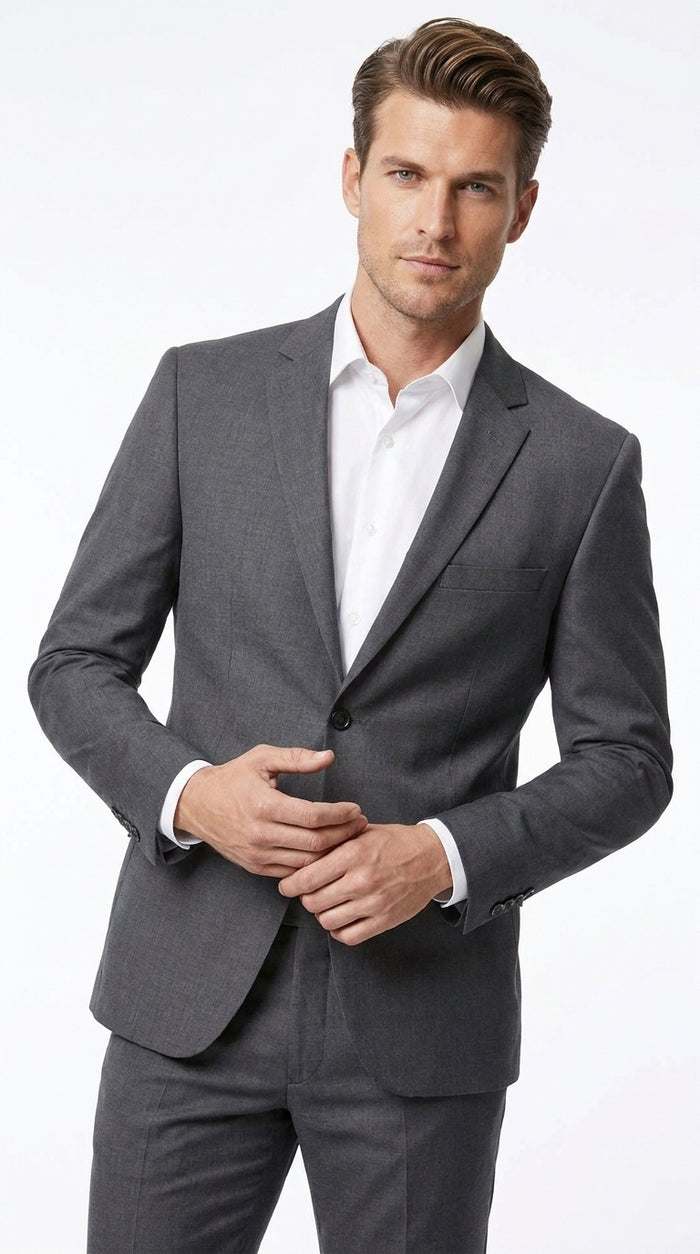 Renoir Men’s Charcoal Grey 2 Button Classic Fit Suit with Optional Vest, Formal Wedding Business Dress Suit