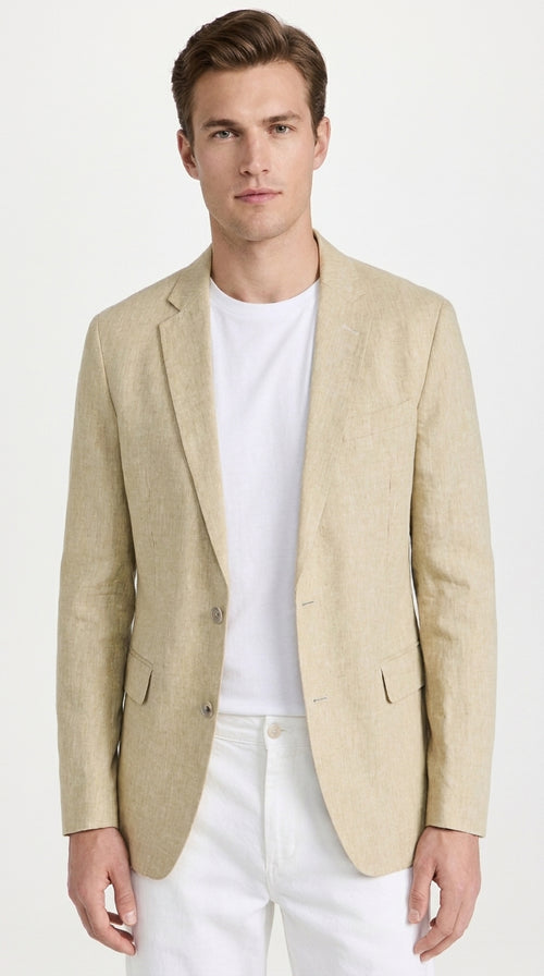 Men’s Natural Beige Linen Blazer – Lightweight Two-Button Wedding, Business and Summer Sport Coat