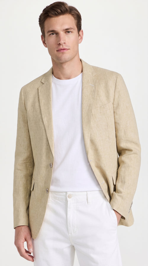Men’s Natural Beige Linen Blazer – Lightweight Two-Button Wedding, Business and Summer Sport Coat