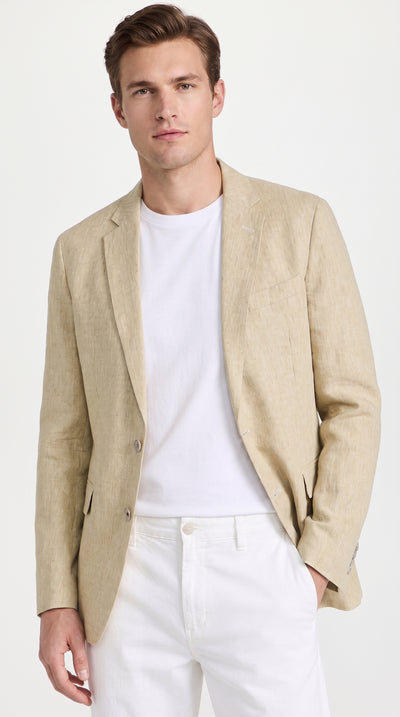 Men’s Natural Beige Linen Blazer – Lightweight Two-Button Wedding, Business and Summer Sport Coat