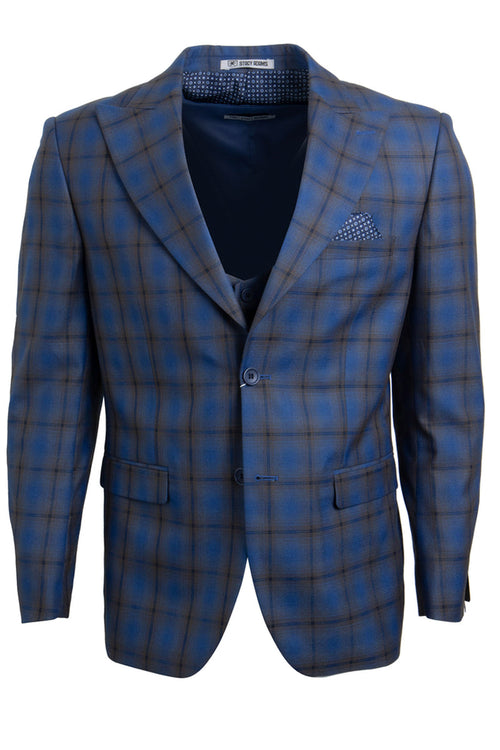 Men's Stacy Adams Two-Button Vested Bold Windowpane Plaid Suit: Blue & Brown
