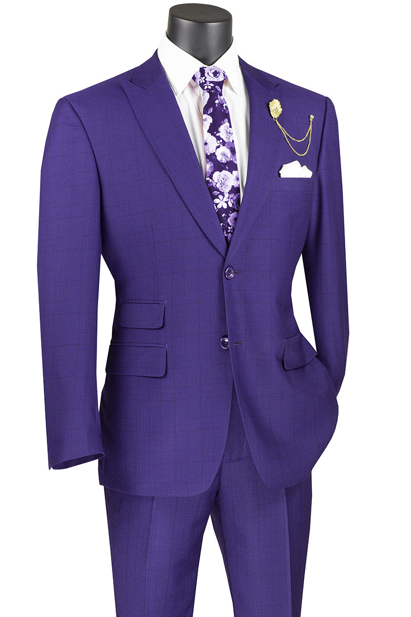 Mens Modern Fit Purple Plaid Suit by Vinci Suits