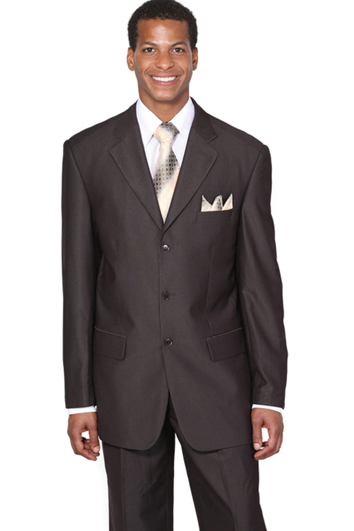 Mens Classic 3 Button Wool Feel Suit in Brown by Fortino Landiin