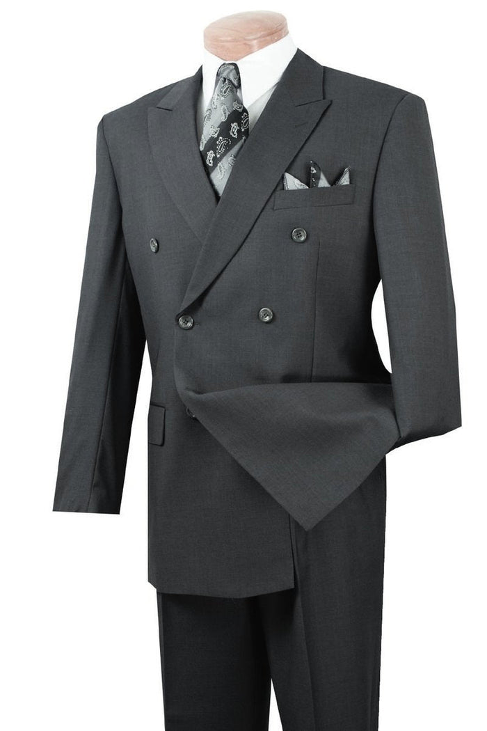Mens Classic Poplin Double Breasted Suit in Black by Vinci