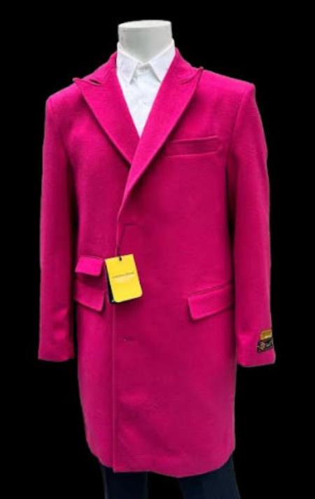 Mens Hot Pink Fashion Overcoat - Hot Pink Carcoat by USA Men's Outlet