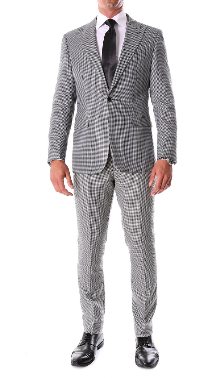 Mens Slim Fit Houndstooth Peak Lapel 2pc Suit by USA Men's Outlet