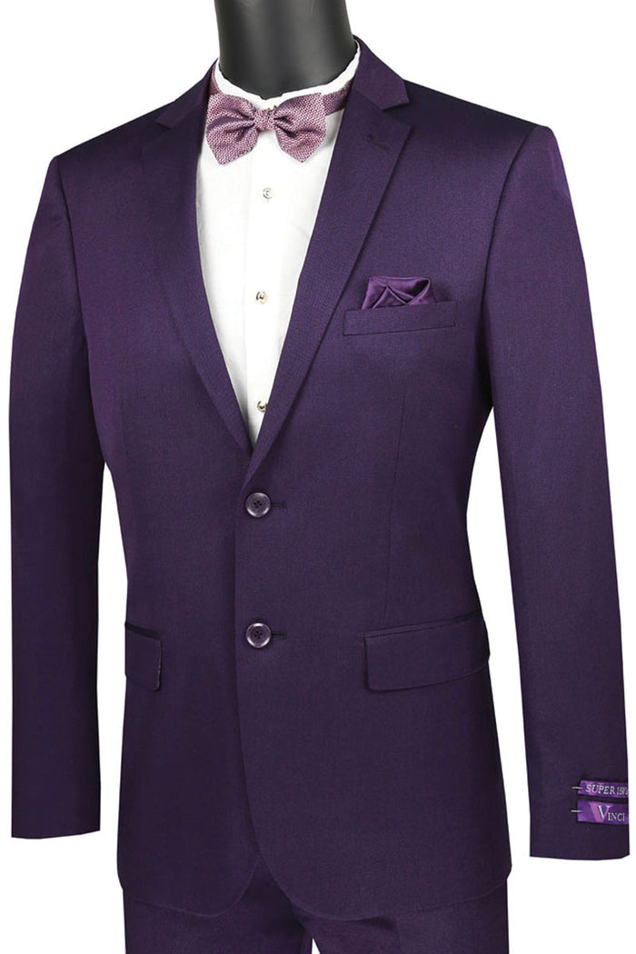 Mens Ultra Slim Fit Wool Feel Suit in Black by Vinci