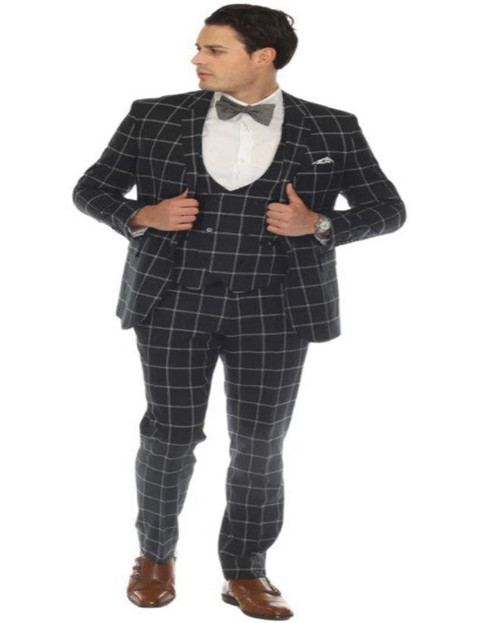 Mens Plaid Suit - Windowpane Pattern With Vest - Business Suit Hunter Green USA Men's Outlet