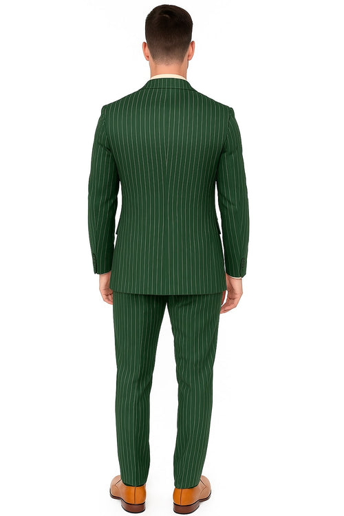 Mens Hunter Green Pinstripe Double-Breasted Suit - Bold 6-Button Vintage Gangster Style 1920s Look by USA Men's Outlet