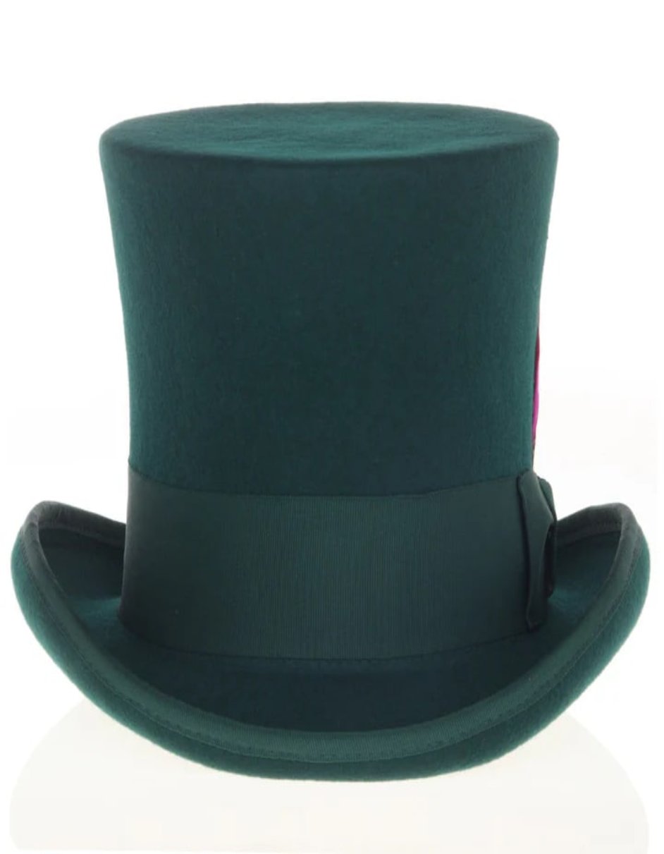 Victorian Steampunk Top Hat - 1800 19th Century - Dressy Loden Felt Top Hunter Green Hat by USA Men's Outlet