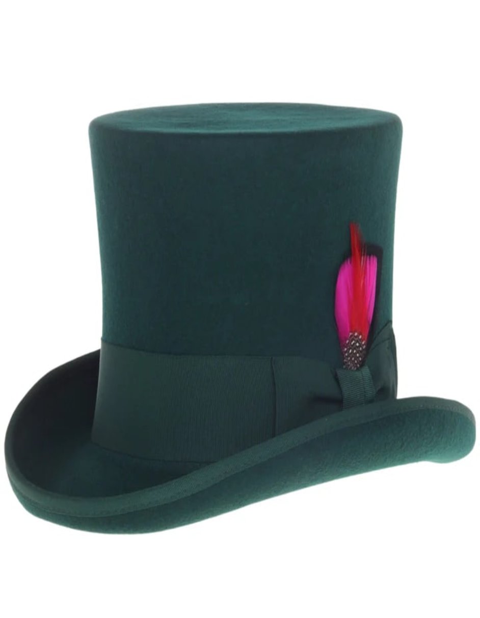 Victorian Steampunk Top Hat - 1800 19th Century - Dressy Loden Felt Top Hunter Green Hat by USA Men's Outlet