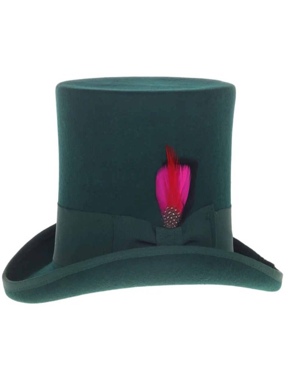 Victorian Steampunk Top Hat - 1800 19th Century - Dressy Loden Felt Top Hunter Green Hat by USA Men's Outlet