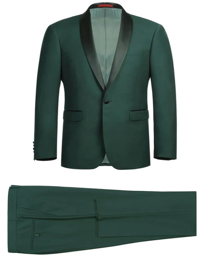Green Prom Suit For Men - Mens Traditional Slim Fit Shawl Collar Hunter Green Tuxedo