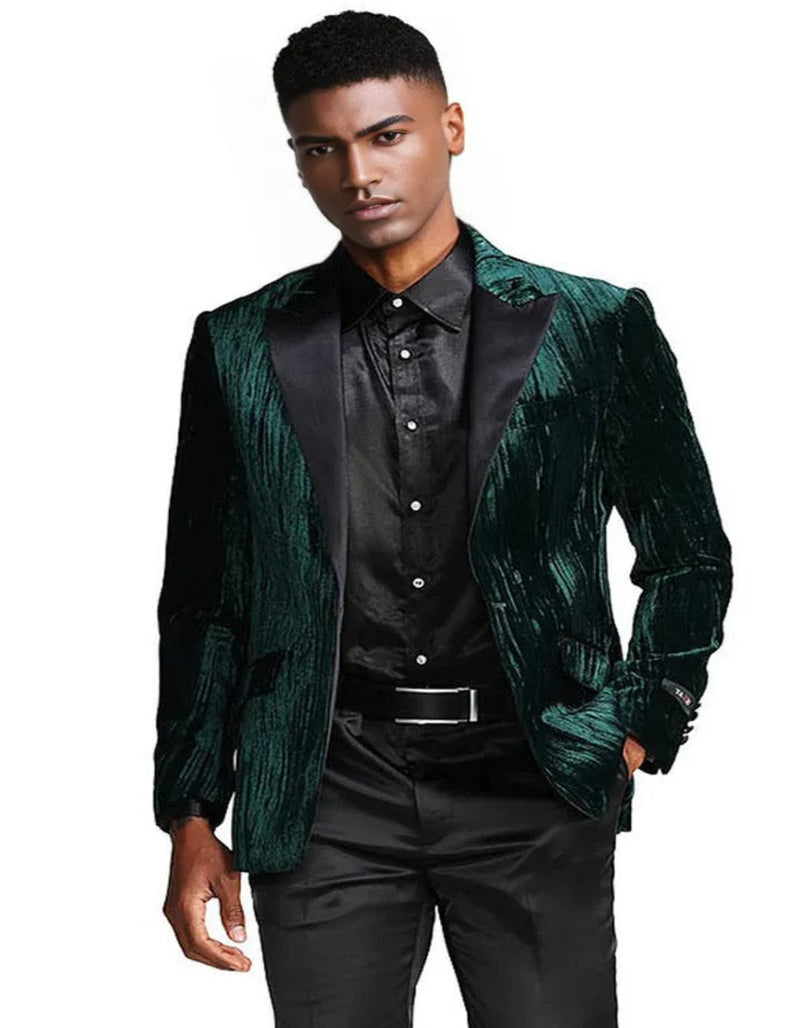 Cheap Tuxedos - Affordable Prom Suit - Men's Textured Velvet Prom Hunter Green Tuxedo Jacket