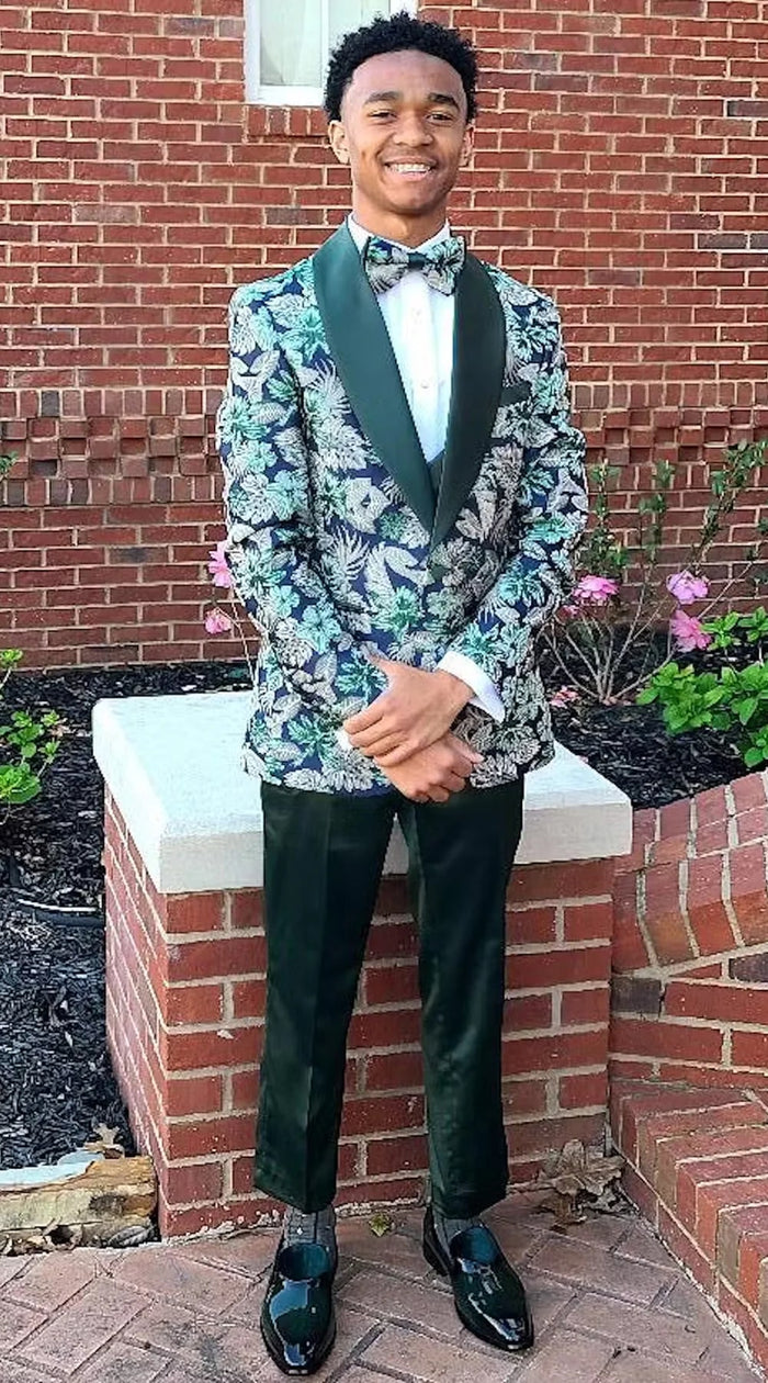 Green Prom Suit For Men - Men's Slim Fit One Button Vested Paisley Shawl Lapel Prom Hunter Green Tuxedo